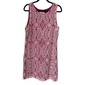 Belle Badgley Mischka Dress Size 12 Pink White Floral Lace Overlay Sleeveless